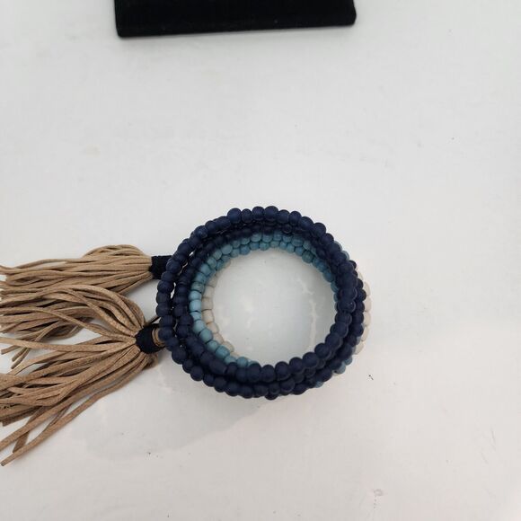 Mare Sole Amore Wrap Bracelet Multicolor Blues  Beaded Tassels Charm NWOT Boho - Picture 6 of 10